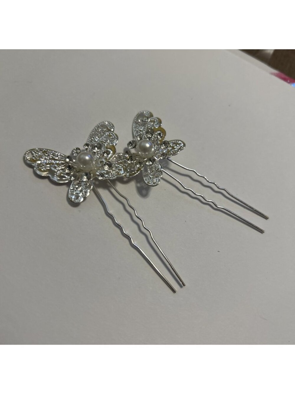 Butterfly Faux Pearl Crystal Hair Pins Dainty Girly Princess Fairy Flower Girl